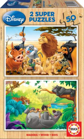 PUZZLE 2X50 PZAS DISNEY ANIMALS MADERA EDUCA