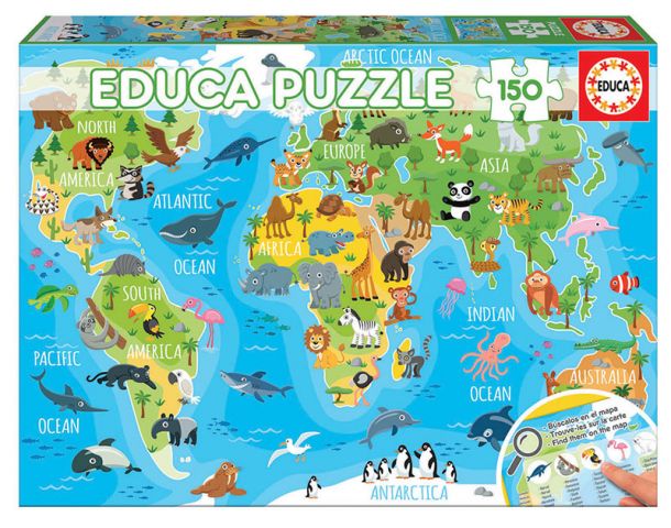 PUZZLE 150 PZAS MAPA MUNDI ANIMALES 