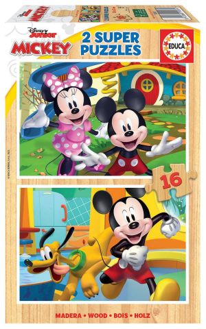 PUZZLE  2 X 16 PIEZAS MICKEY Y MINNIE MADERA EDUCA