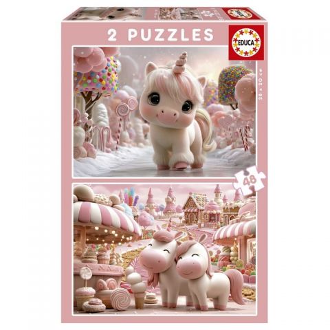 PUZZLE 2X48 PZAS UNICORNIOS DULCES EDUCA