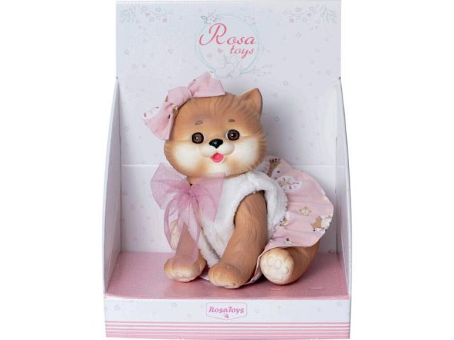 GATITA MARRÓN 23 CM CHALECO BLANCO ROSA TOYS