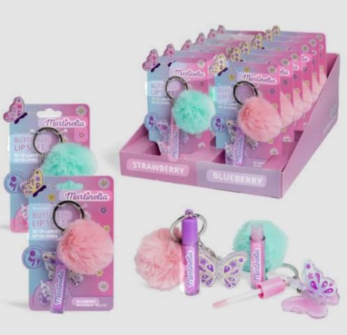 SET LABIOS BUTTERFLY CON POMPÓN Y LLAVERO MARTINEL