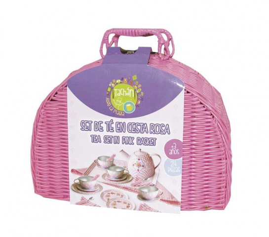 SET DE TE EN CESTA DE PICNIC ROSA