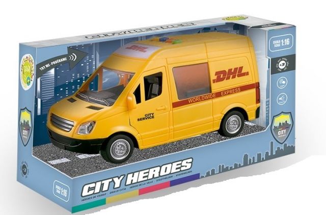 FURGÓN DHL CON LUZ Y SON. HÉROES DE CIUDAD 1:16