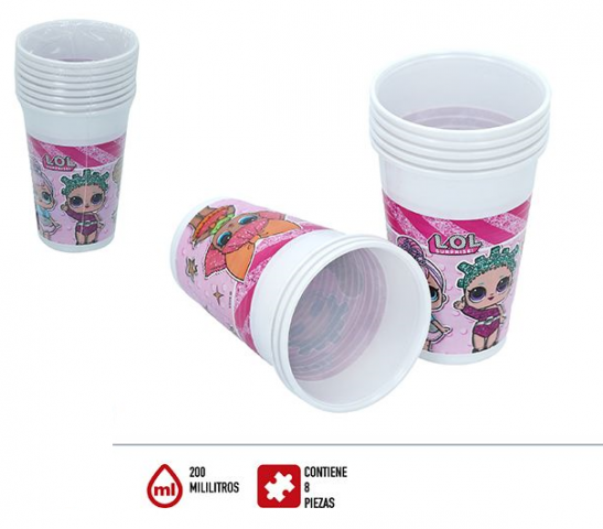 PACK 8 VASOS PLASTICO LOL 200ML