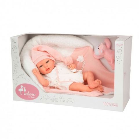 REBORN ARIEL 40 CM C/MANTA ROSA Y PELUCHE ARIAS