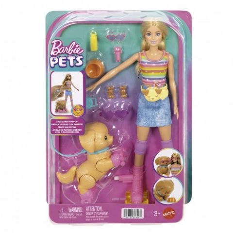 MUÑECA BARBIE PATINA Y CORRE CON PERRITO MATTEL